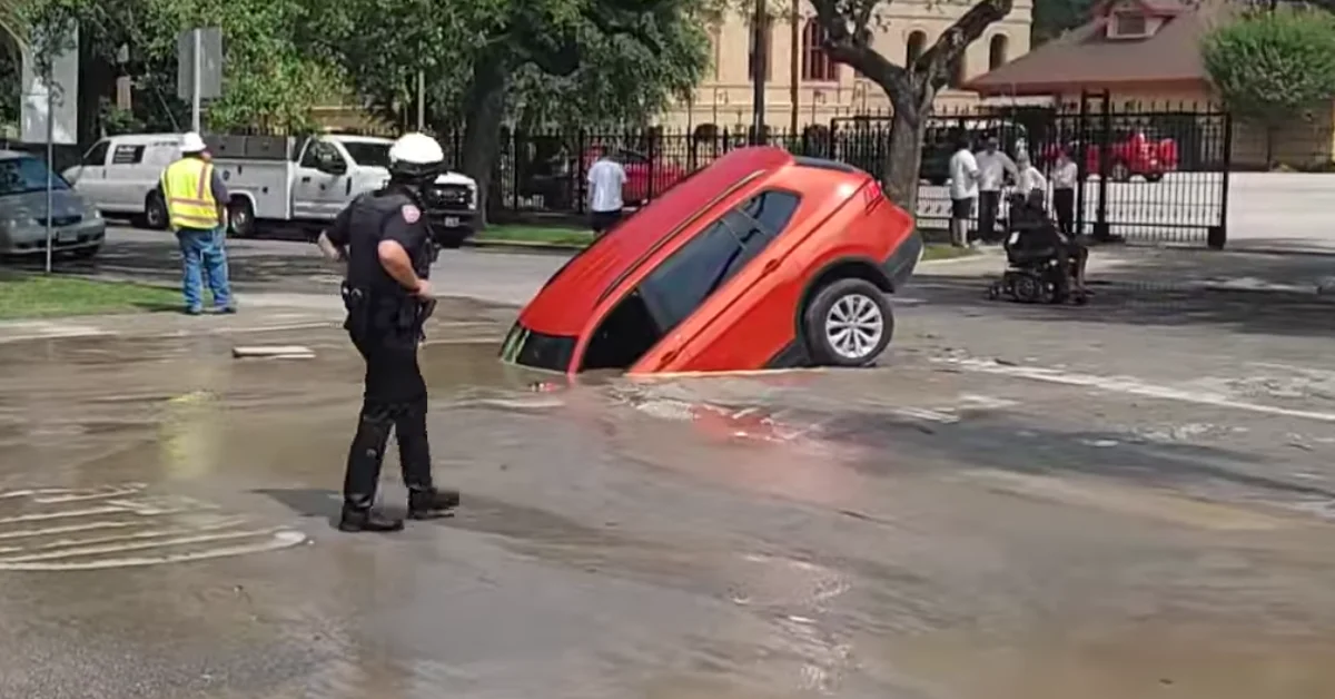 A Large Sinkhole Swallows A Car Near Galveston